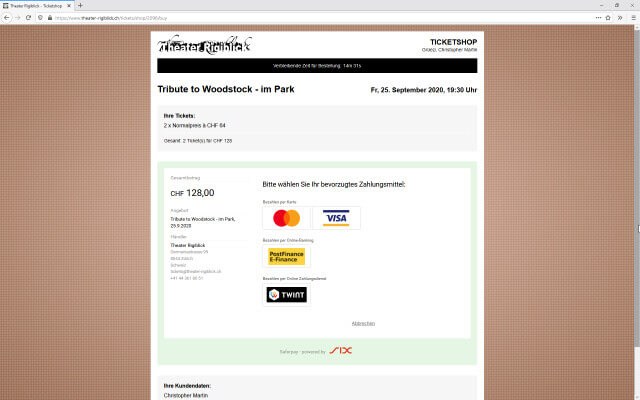 Screenshot Ticketshop / Tribute to Woodstock / Payment