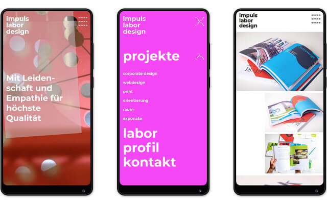 Screenshot impuls labor design / Website / Smartphone