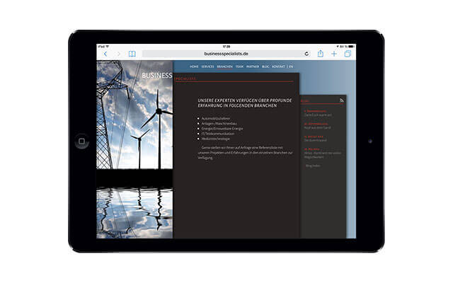 Screenshot iPad Air / Branchen (Originalansicht)
