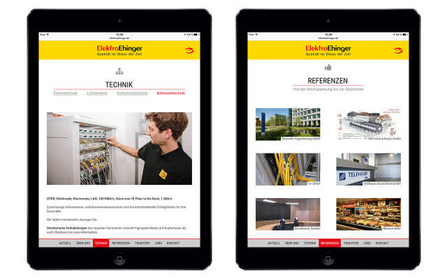 Screenshot Webdesign / Elektro Ehinger / iPad