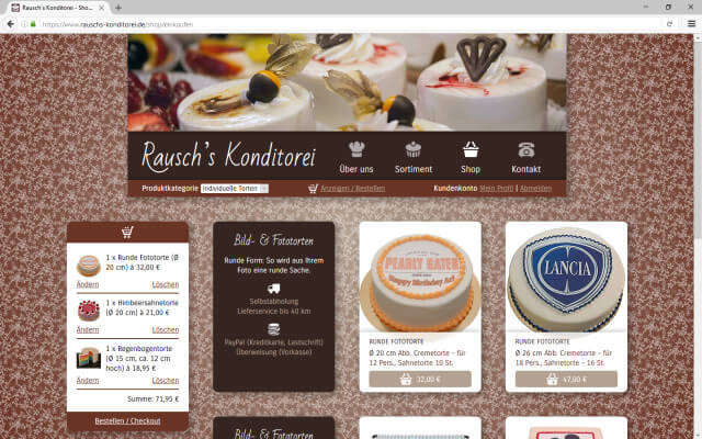Screenshot Webdesign / Online Shop / Rausch's Konditorei