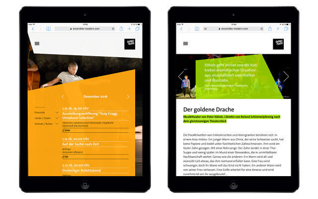 Screenshot iPad / Webdesign / Ensemble Modern / Kalender / Projekt