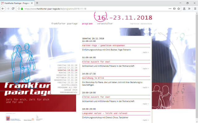 Screenshot Webdesign / Frankfurter Paartage 2018 / Programm