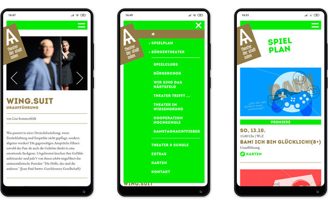 Screenshot Webdesign / Theater Aalen / Smartphone