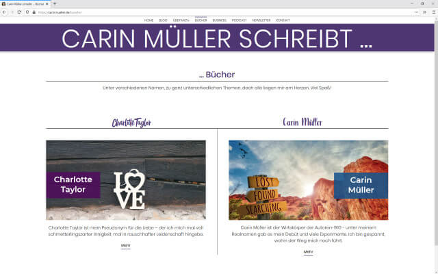 Screenshot Webdesign / Carin Müller / Bücher
