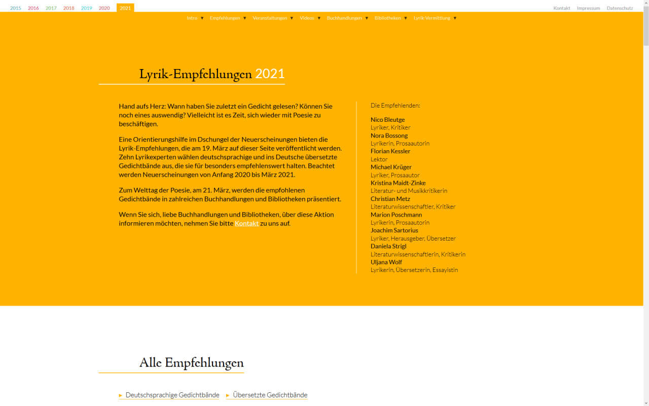 Lyrik-Empfehlungen: Lyrik-Empfehlungen / Webdesign / Intro 2021