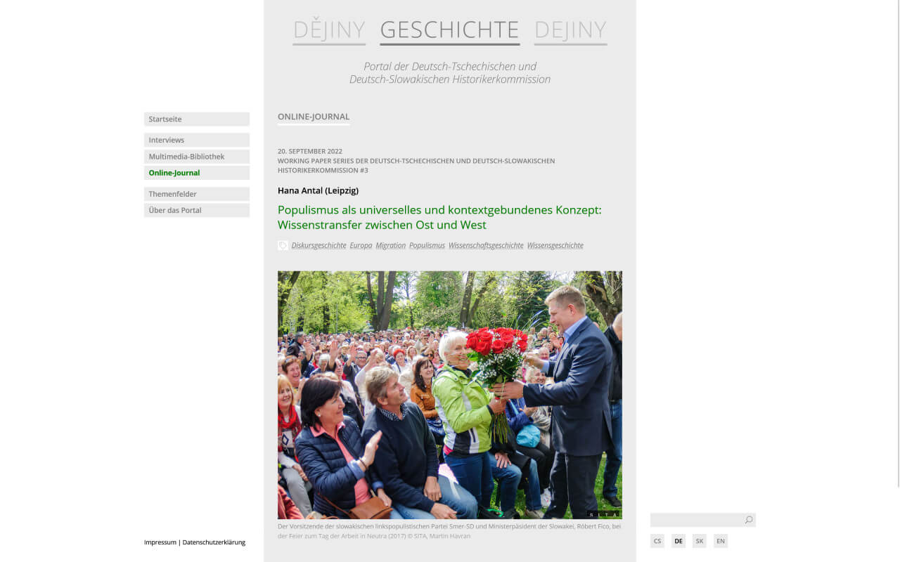 Portal der Deutsch-­Tschechischen und Deutsch-Slowakischen ­Historikerkommission: Online-Journal