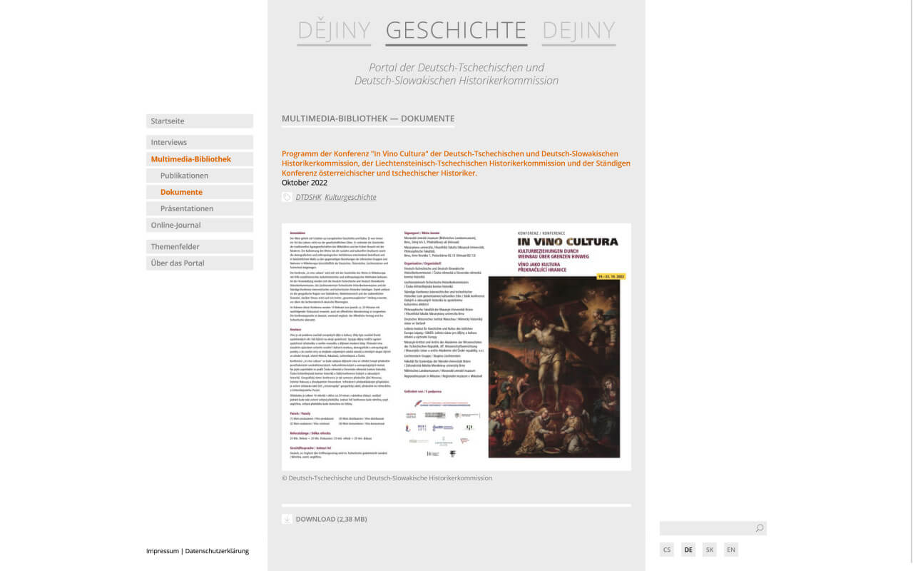 Portal der Deutsch-­Tschechischen und Deutsch-Slowakischen ­Historikerkommission: Multimedia / Dokumente