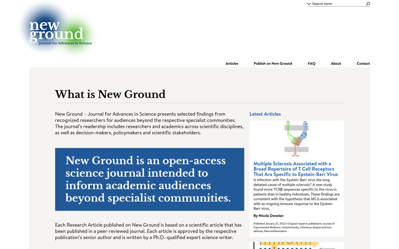 New Ground - Journal for Advances in Science: Landing Page