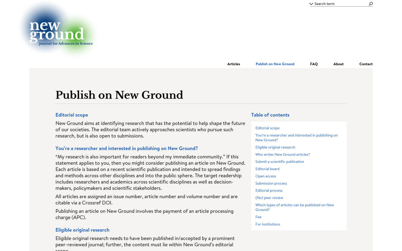New Ground - Journal for Advances in Science: Publish