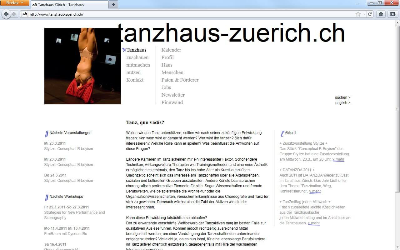 Tanzhaus Zürich: Tanzhaus / Startseite mit Editorial und aktuellen Meldungen