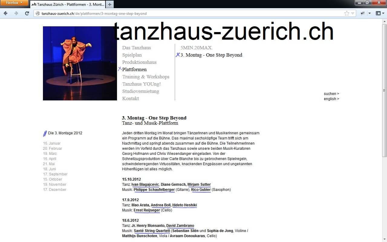 Tanzhaus Zürich: Plattformen