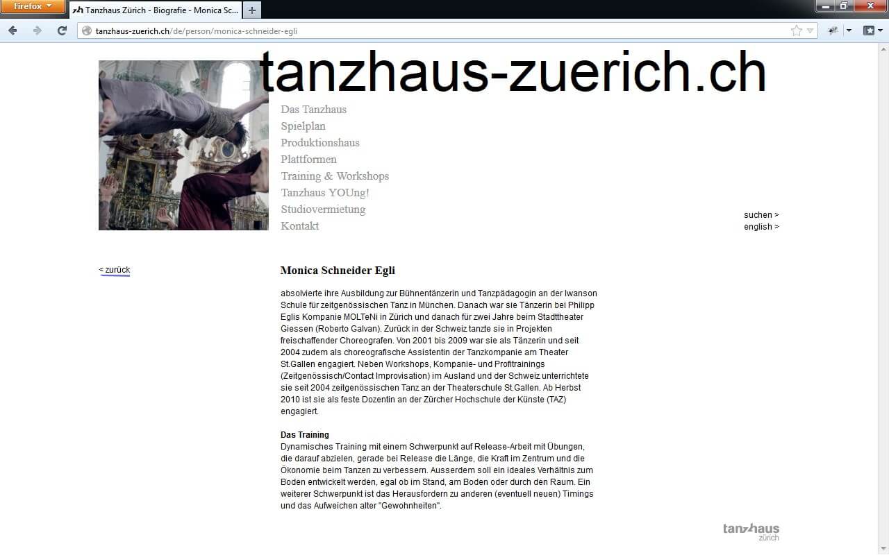 Tanzhaus Zürich: Künstlerseite