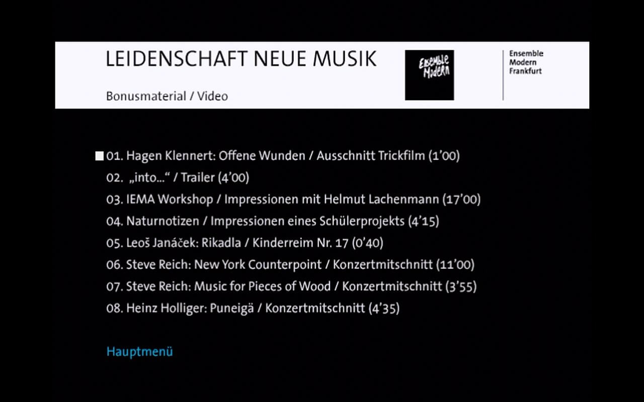 DVD ›Leidenschaft Neue Musik‹ Ensemble Modern / hr: Bonusmaterial / Video