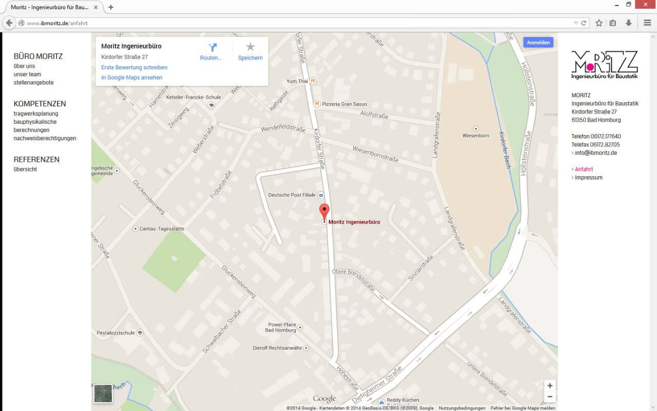 Moritz - Ingenieurbüro für Baustatik: Anfahrt / Googlemap