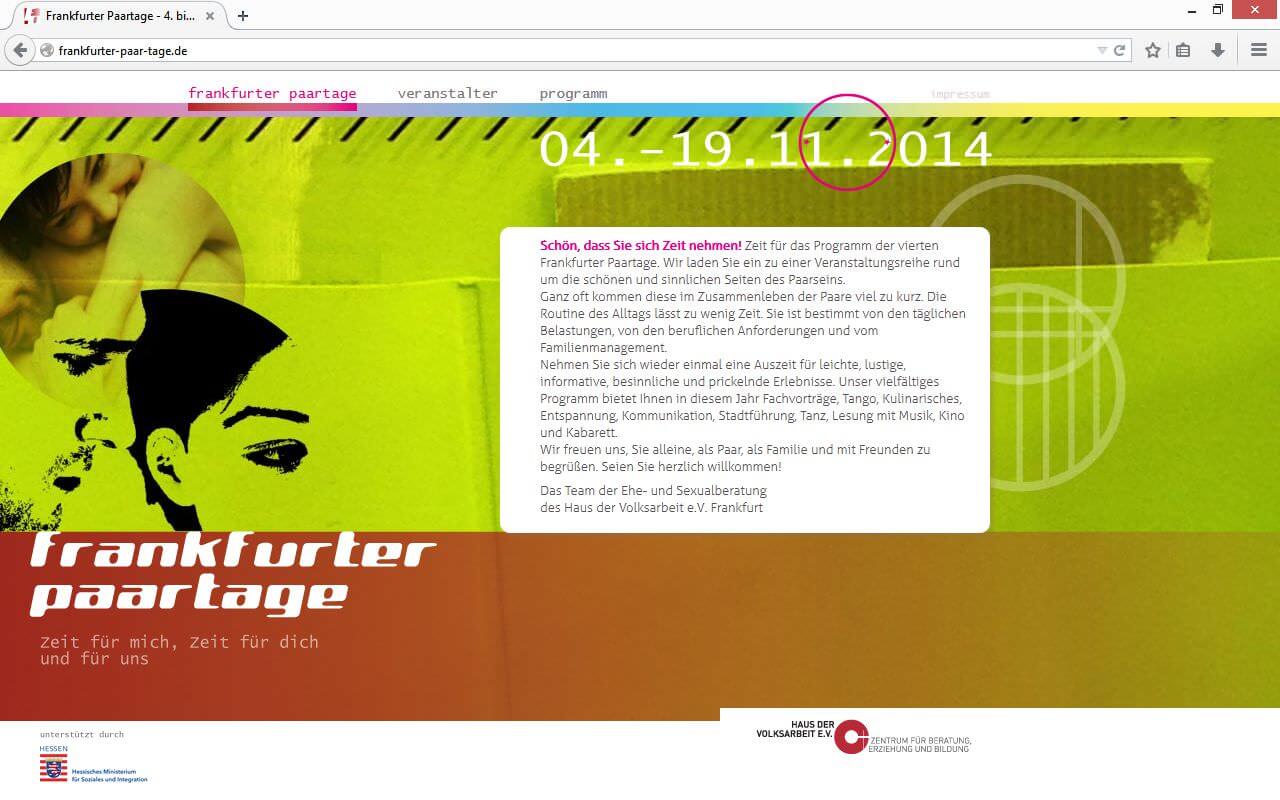 frankfurter paartage Haus der Volksarbeit e.V.: Webdesign / Frankfurter Paartage 2014 / Startseite