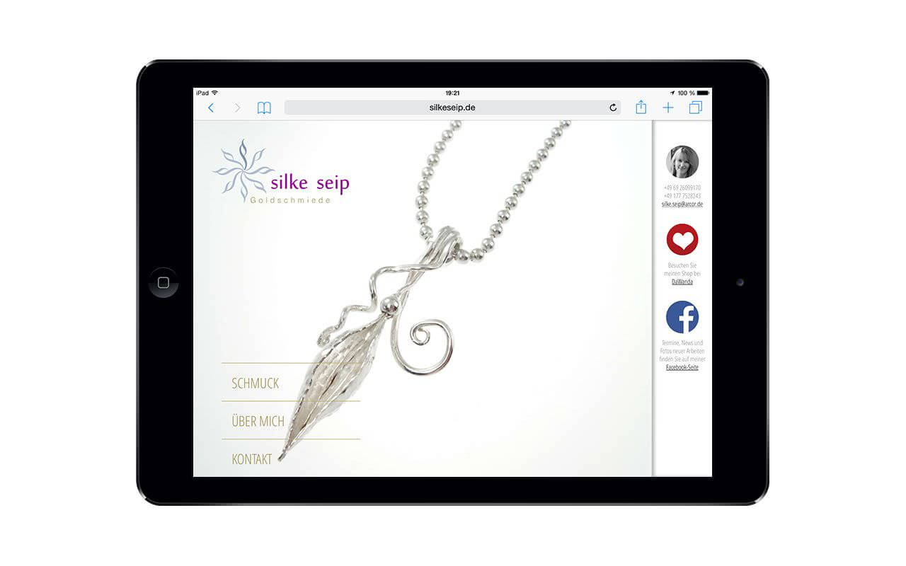 Goldschmiede Silke Seip: iPad / Startseite (Originalansicht)