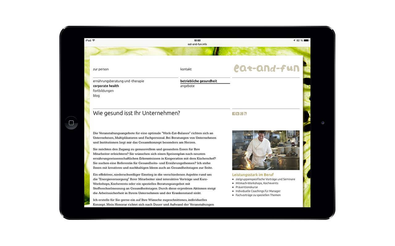eat-and-fun: iPad Air / Corporate Health (Originalansicht)