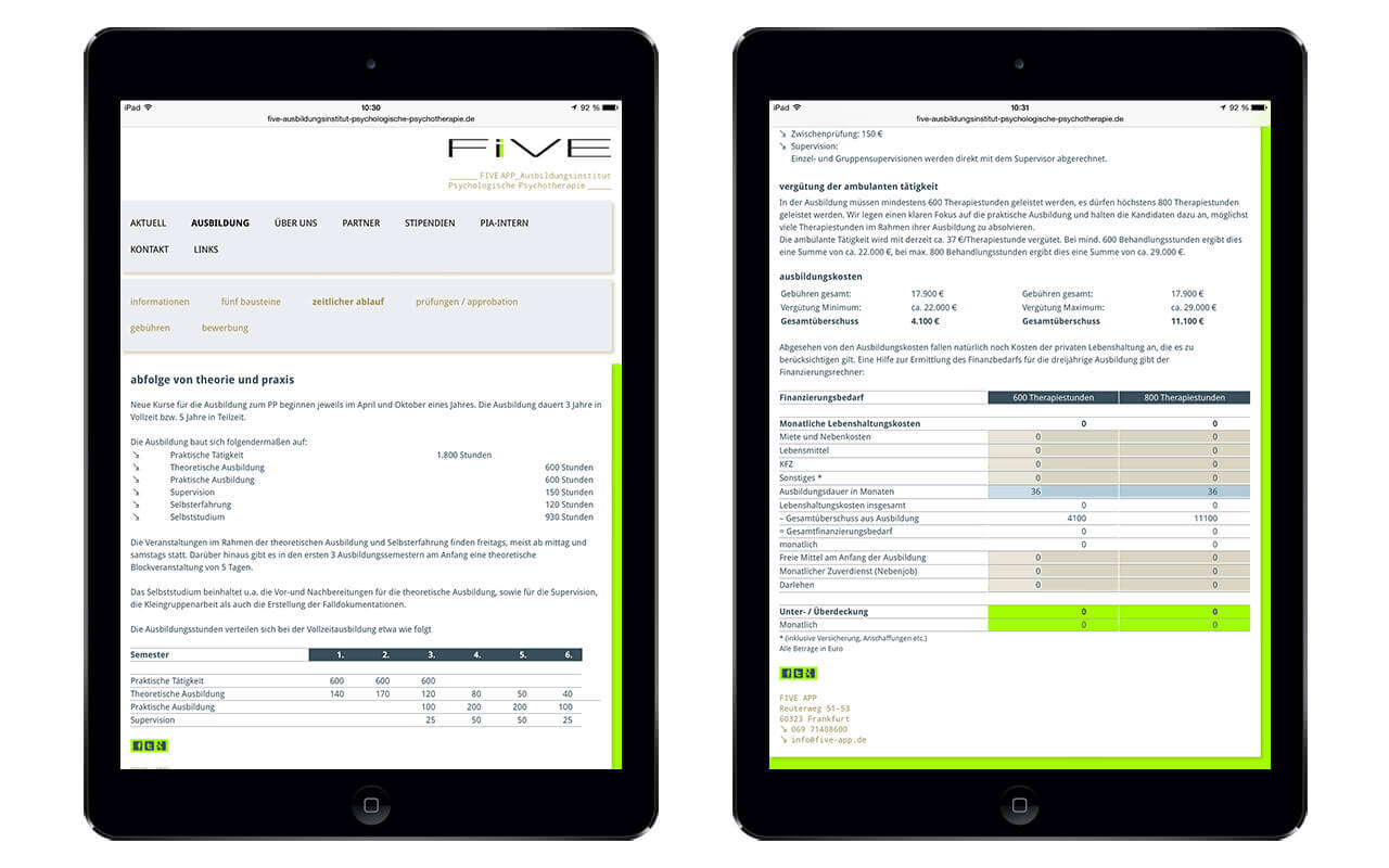 FIVE APP GmbH Ausbildungsinstitut: iPad Air / Zeitlicher Ablauf / Gebühren (Originalansichten)