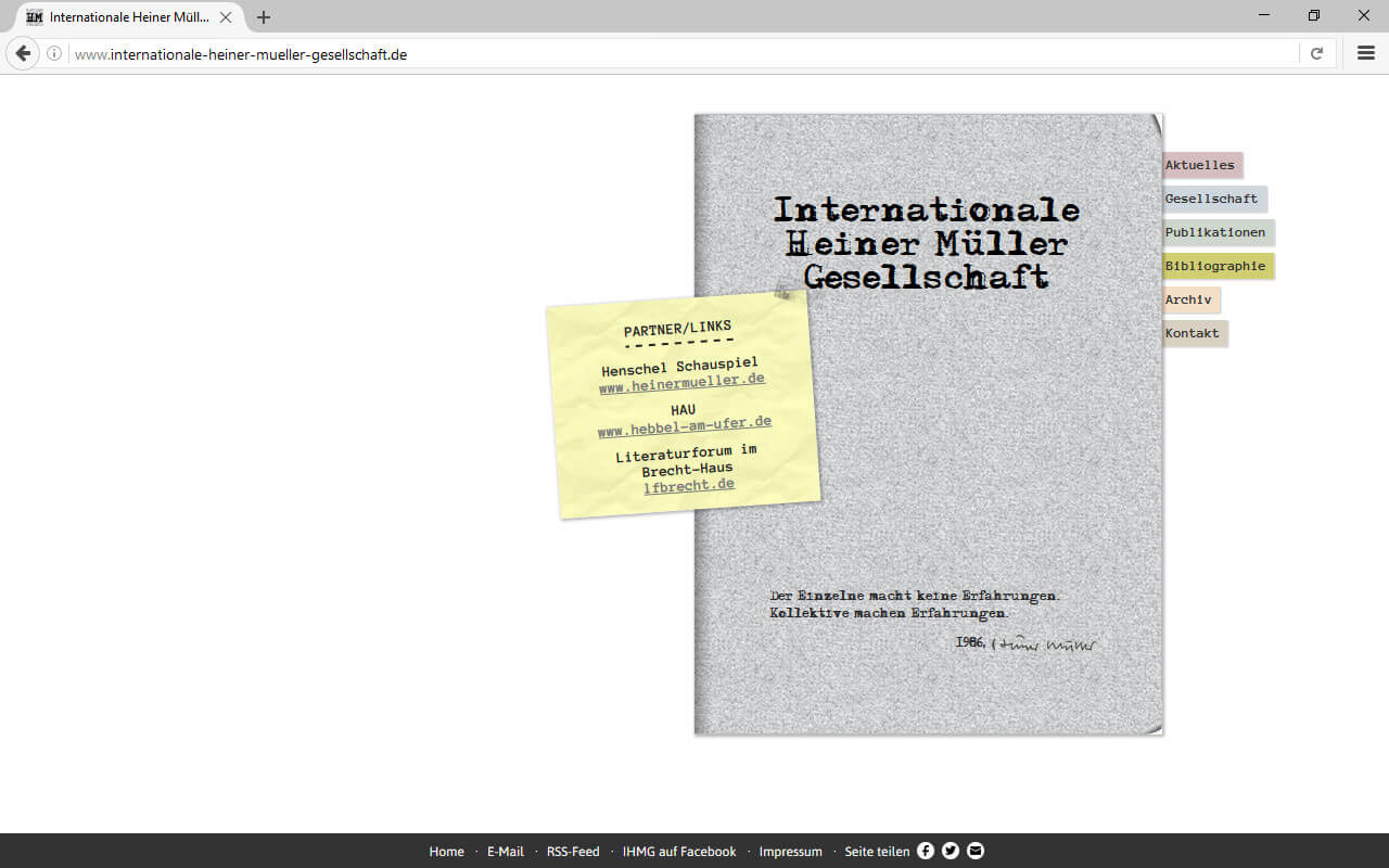 Internationale Heiner Müller Gesellschaft: Webdesign / Internationale Heiner Müller Gesellschaft