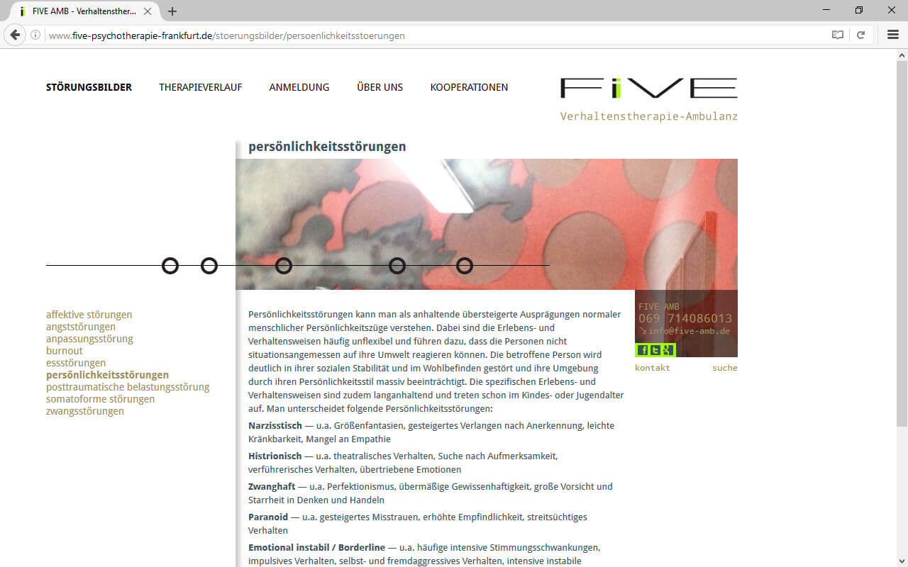 FIVE APP GmbH Verhaltenstherapie-Ambulanz: Webdesign / FIVE AMB