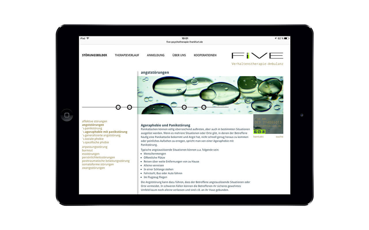 FIVE APP GmbH Verhaltenstherapie-Ambulanz: Webdesign / mobiltauglich / iPad