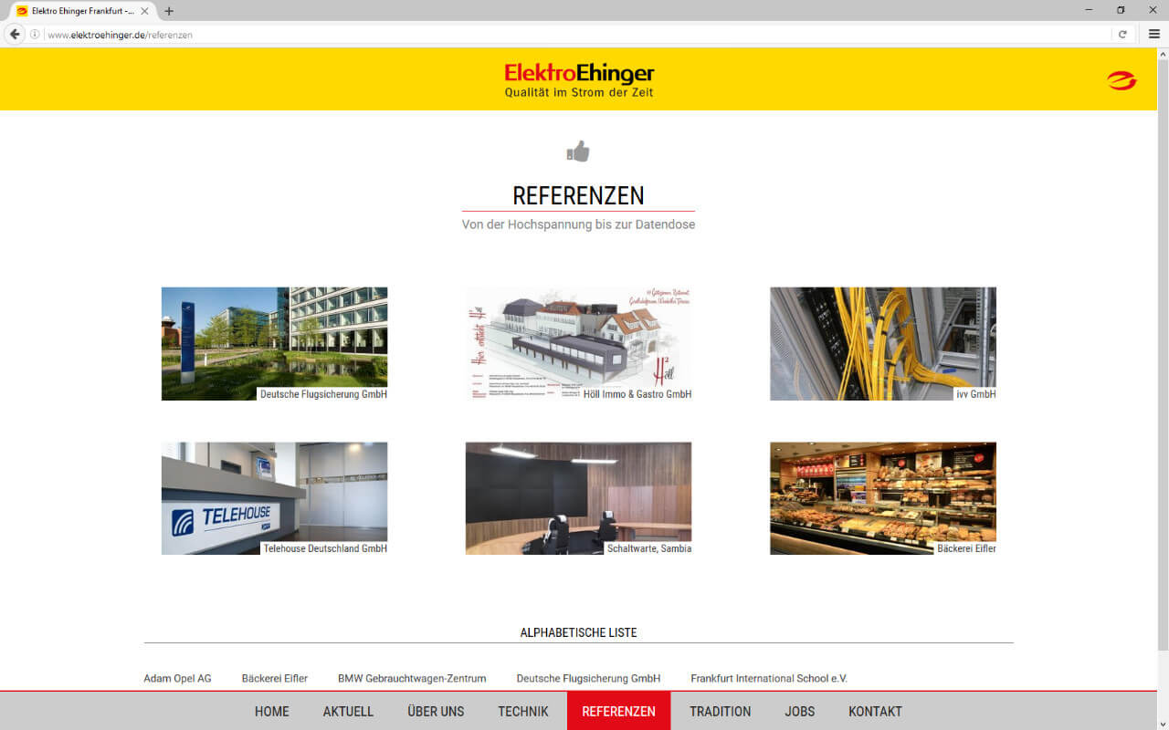 Elektro Ehinger GmbH: Webdesign / Elektro Ehinger / Referenzen