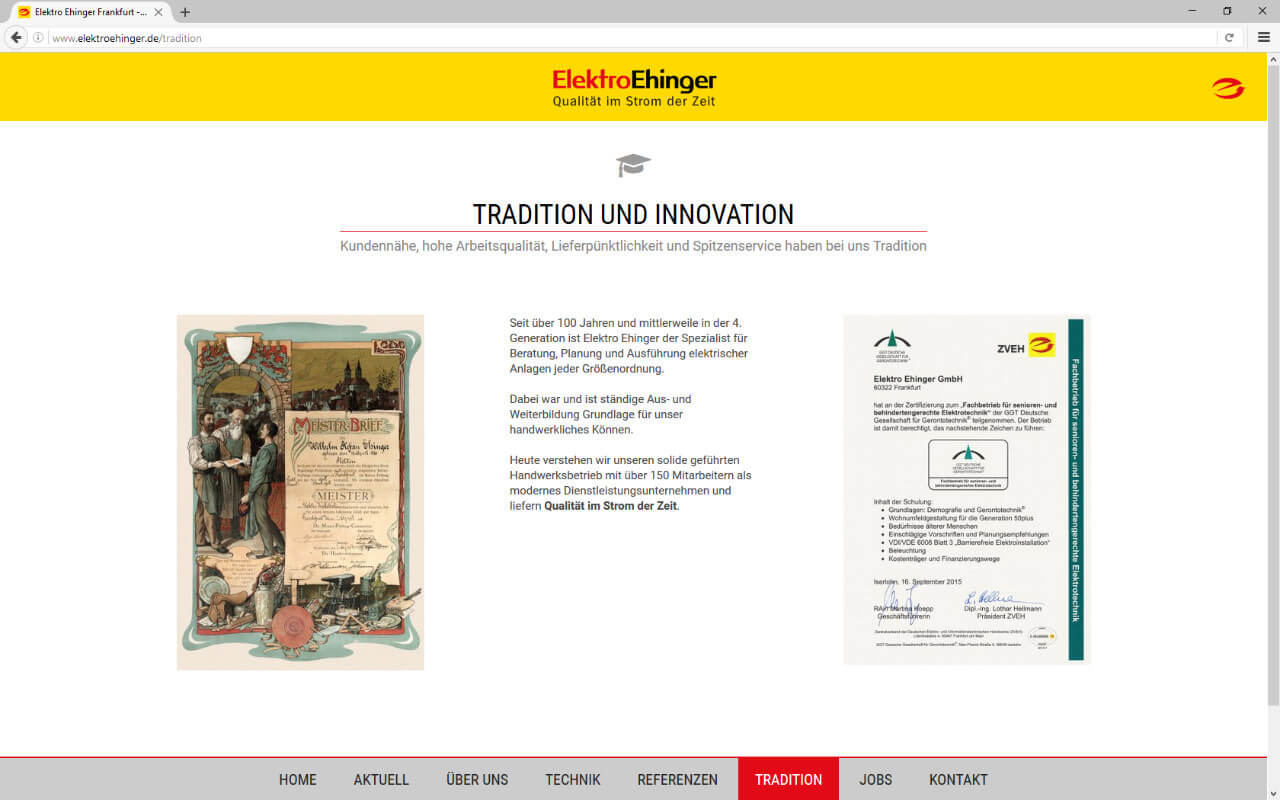Elektro Ehinger GmbH: Webdesign / Elektro Ehinger / Tradition Innovation