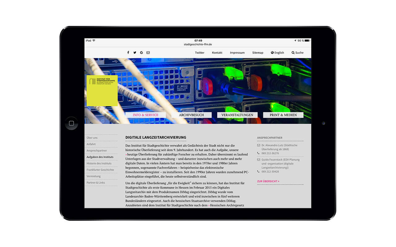 Institut für Stadtgeschichte: Webdesign / ISG Frankfurt / iPad quer
