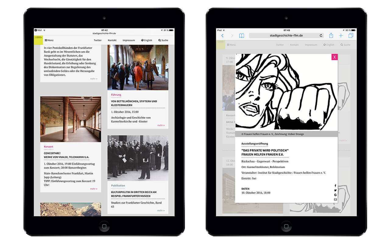 Institut für Stadtgeschichte: Webdesign / ISG Frankfurt / iPad hochkant 2