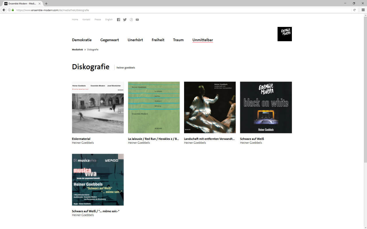 Ensemble Modern (2016): Webdesign / Ensemble Modern / Mediathek / Diskografie