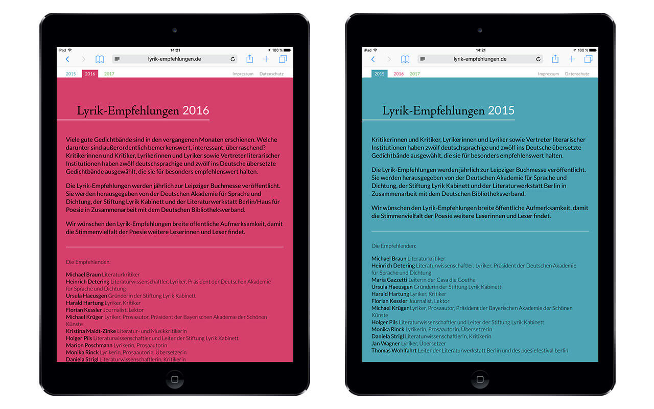 Lyrik-Empfehlungen: iPad / 2016 / 2015