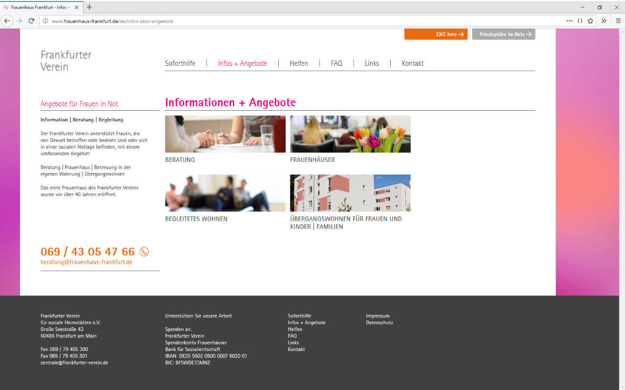 Angebote für Frauen in Not Frankfurter Verein: Webdesign Angebote für Frauen in Not / Infos + Angebote