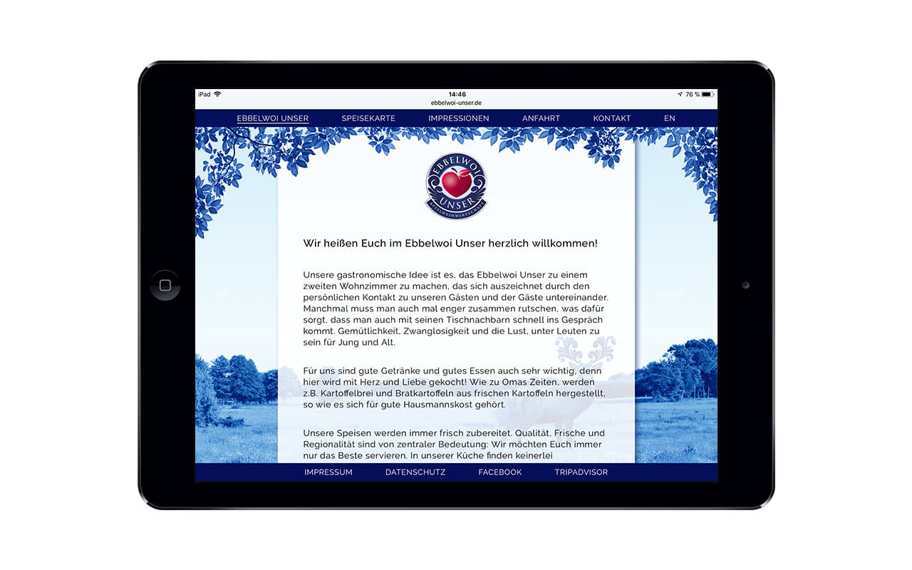 Ebbelwoi Unser: Webdesign Ebbelwoi Unser / iPad Landscape