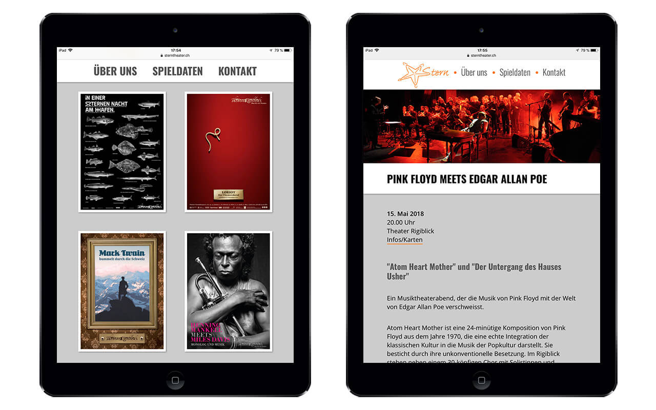 Stern-Theater-Produktionen: Sterntheater / Webdesign / Responsive / iPad