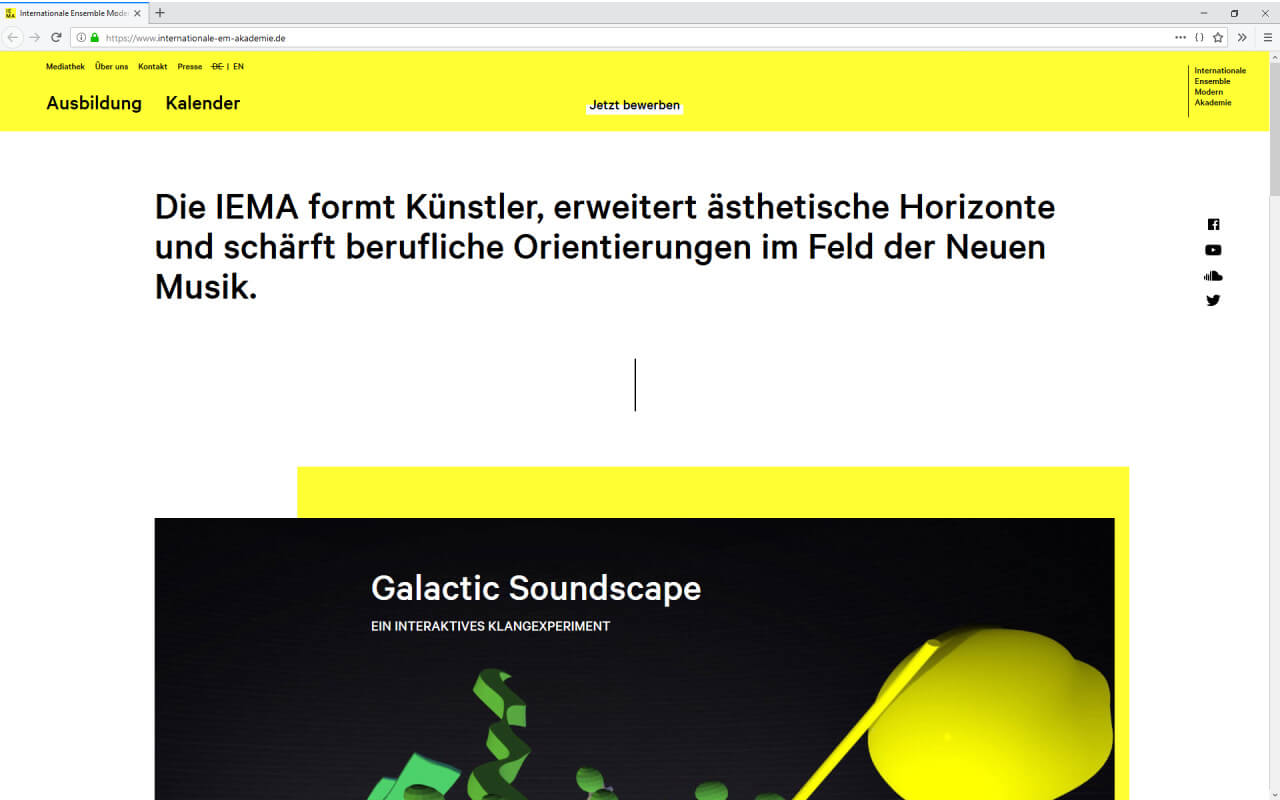 Internationale Ensemble Modern Akademie: Webdesign / IEMA / Landing Page