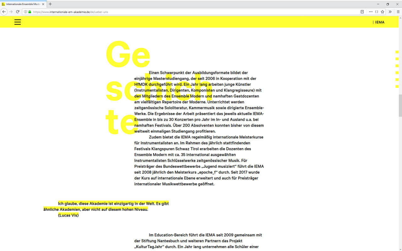 Internationale Ensemble Modern Akademie: Webdesign / IEMA / Geschichte
