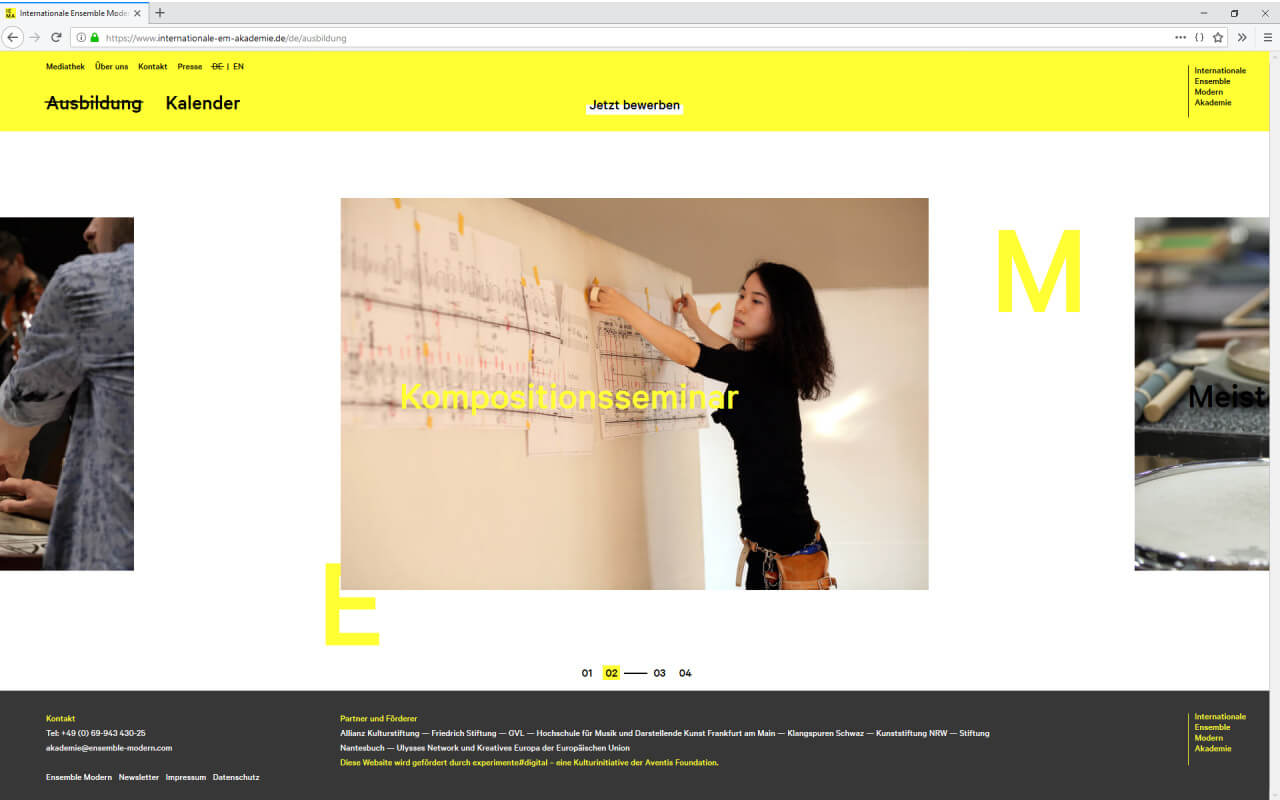 Internationale Ensemble Modern Akademie: Webdesign / IEMA / Ausbildung