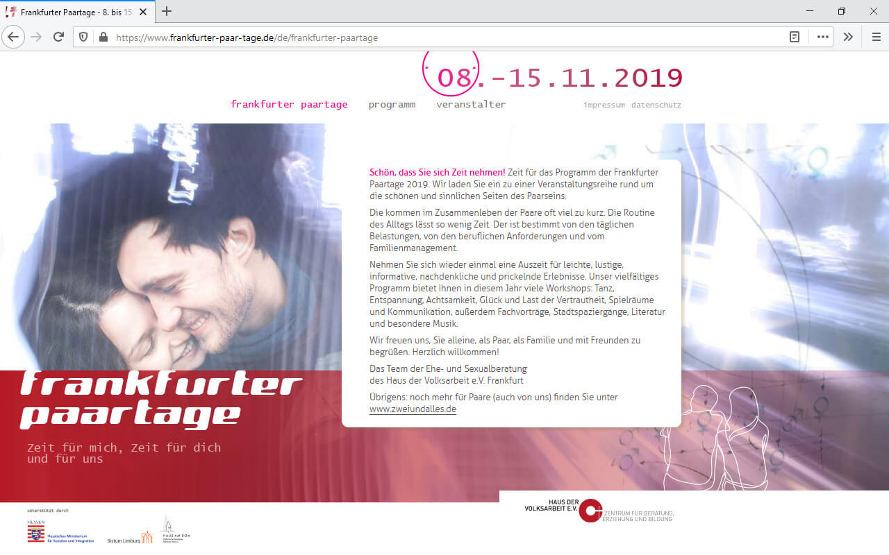 frankfurter paartage Haus der Volksarbeit e.V.: Webdesign / Frankfurter Paartage 2019 / Startseite