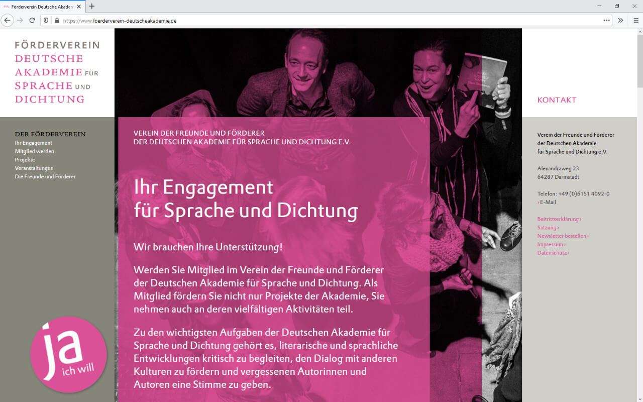 Förderverein der Deutschen Akademie für Sprache und Dichtung: Förderverein Deutsche Akademie / Webdesign / One-Pager