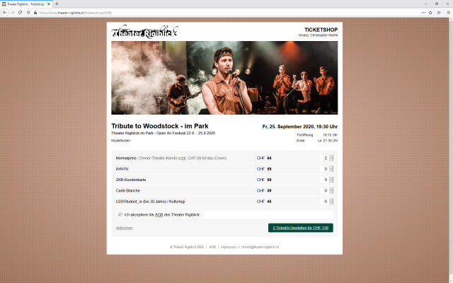 Screenshot Ticketshop / Tribute to Woodstock