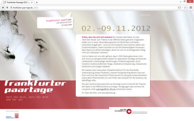 Screenshot Webdesign / Frankfurter Paartage 2012 / Startseite