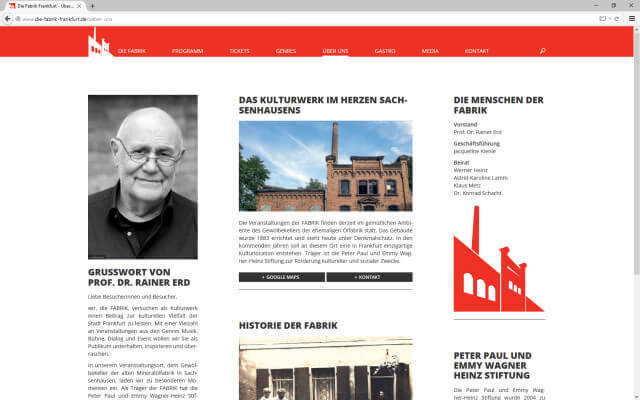 Screenshot Webdesign / Die Fabrik Frankfurt