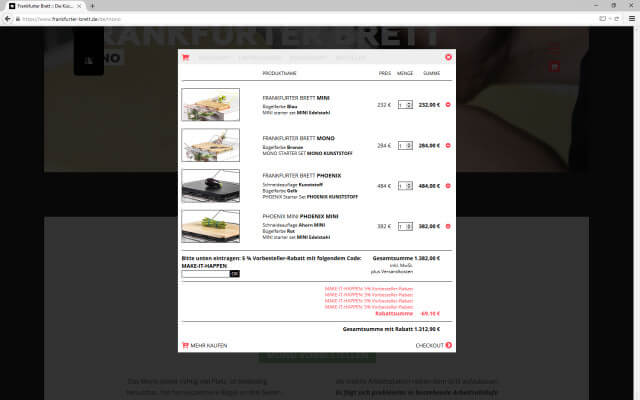 Screenshot Webdesign / Online Shop / Frankfurter Brett