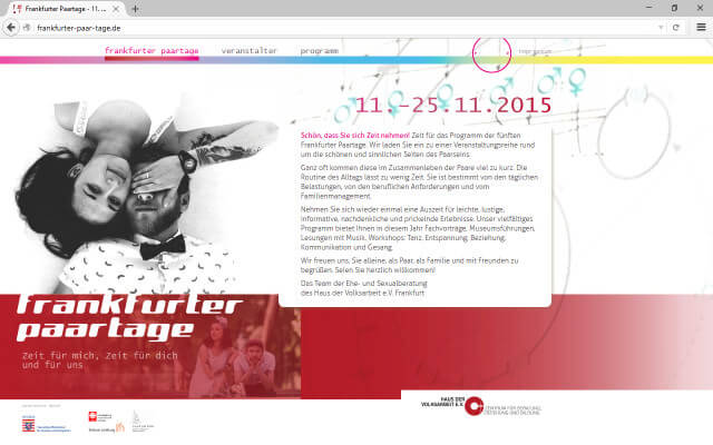 Screenshot Webdesign / Frankfurter Paartage 2015 / Startseite