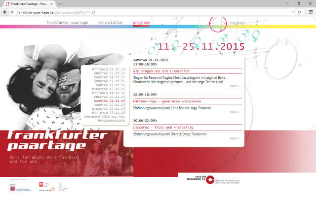 Screenshot Webdesign / Frankfurter Paartage 2015 / Programm