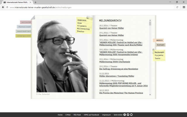 Screenshot Webdesign / Internationale Heiner Müller Gesellschaft