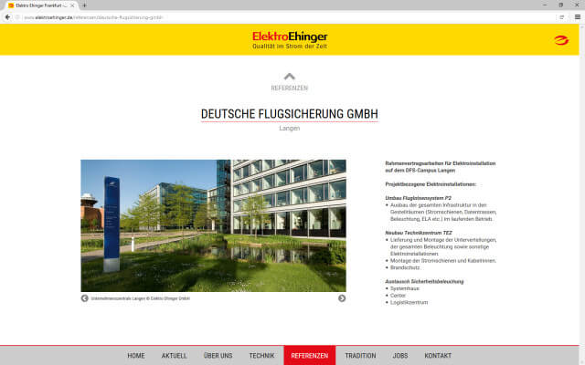 Screenshot Webdesign / Elektro Ehinger / Referenz