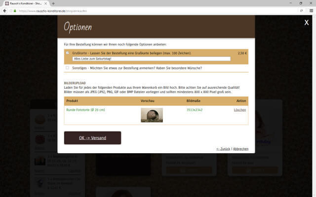 Screenshot Bestellvorgang / Bilderupload