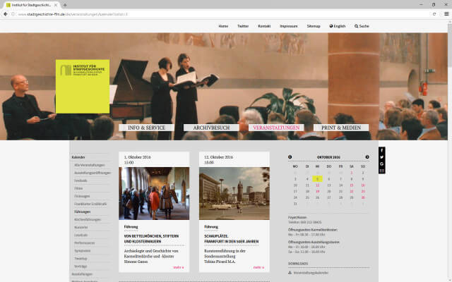 Screenshot Webdesign / ISG Frankfurt / Kalender